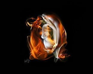 white and red flame-themed digital artwork HD wallpaper
